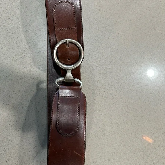 Max Mara Wide (2 inch) Brown Leather Belt with Silver Buckle display picture 3